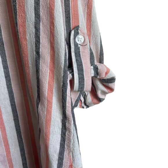 AGB Women Tunic Top L Multicolor Striped Roll Tab Long Sleeve Beachy Coastal - Picture 6 of 11